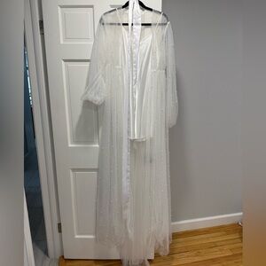 Elegant White Sheer Gown with Pearls